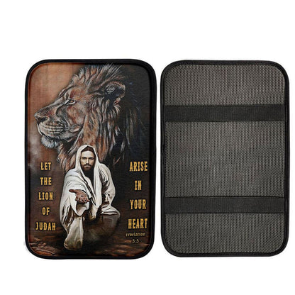 Let The Lion Of Judah Arise In Your Heart Car Center Console Cover - Revelation 5 5, Religious Car Armrest Accessories