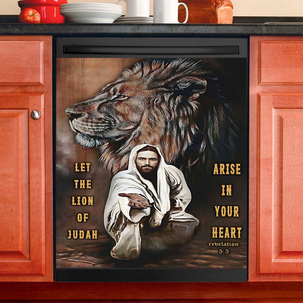 Let The Lion Of Judah Arise In Your Heart Dishwasher Cover, Revelation 5 5 Dishwasher Wrap, Christian Kitchen Decoration