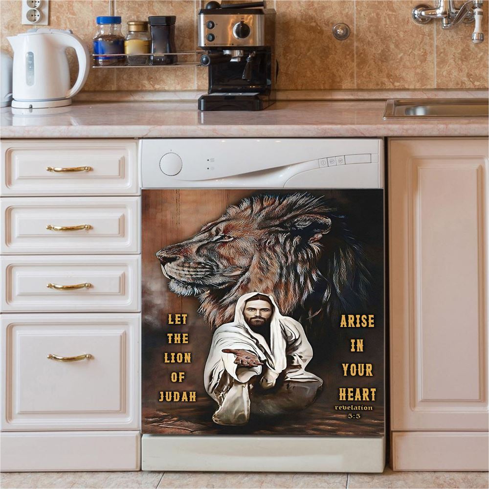 Let The Lion Of Judah Arise In Your Heart Dishwasher Cover, Revelation 5 5 Dishwasher Wrap, Christian Kitchen Decoration