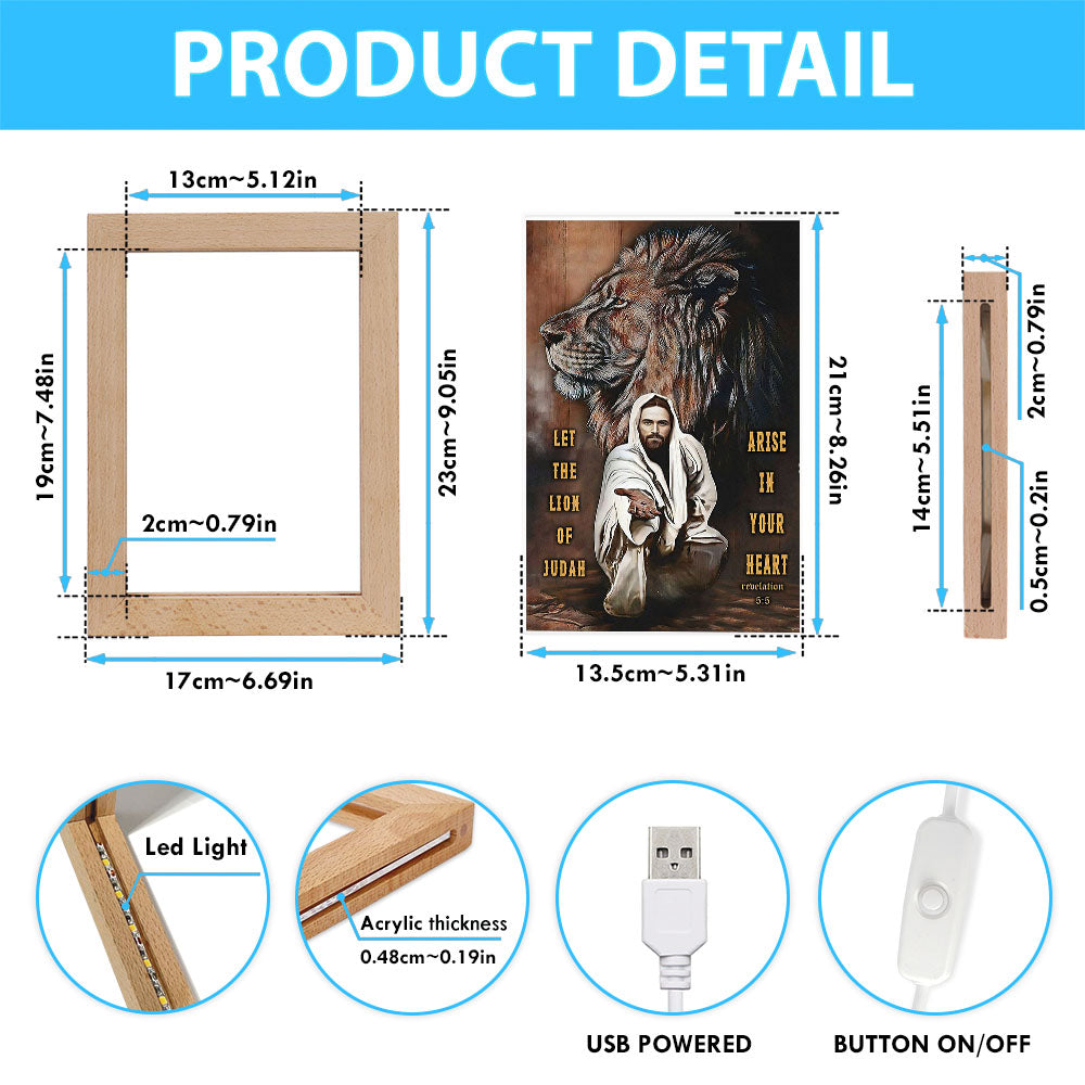 Let The Lion Of Judah Arise In Your Heart Frame Lamp Art - Revelation 5 5 - Christian Frame Lamp - Religious Gifts Night Light
