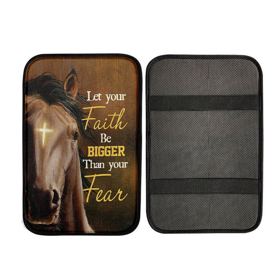 Let Your Faith Be Bigger Than Your Fear Face Of Horse Cross Car Armrest Pad - Lion Religious Car Armrest Accessories