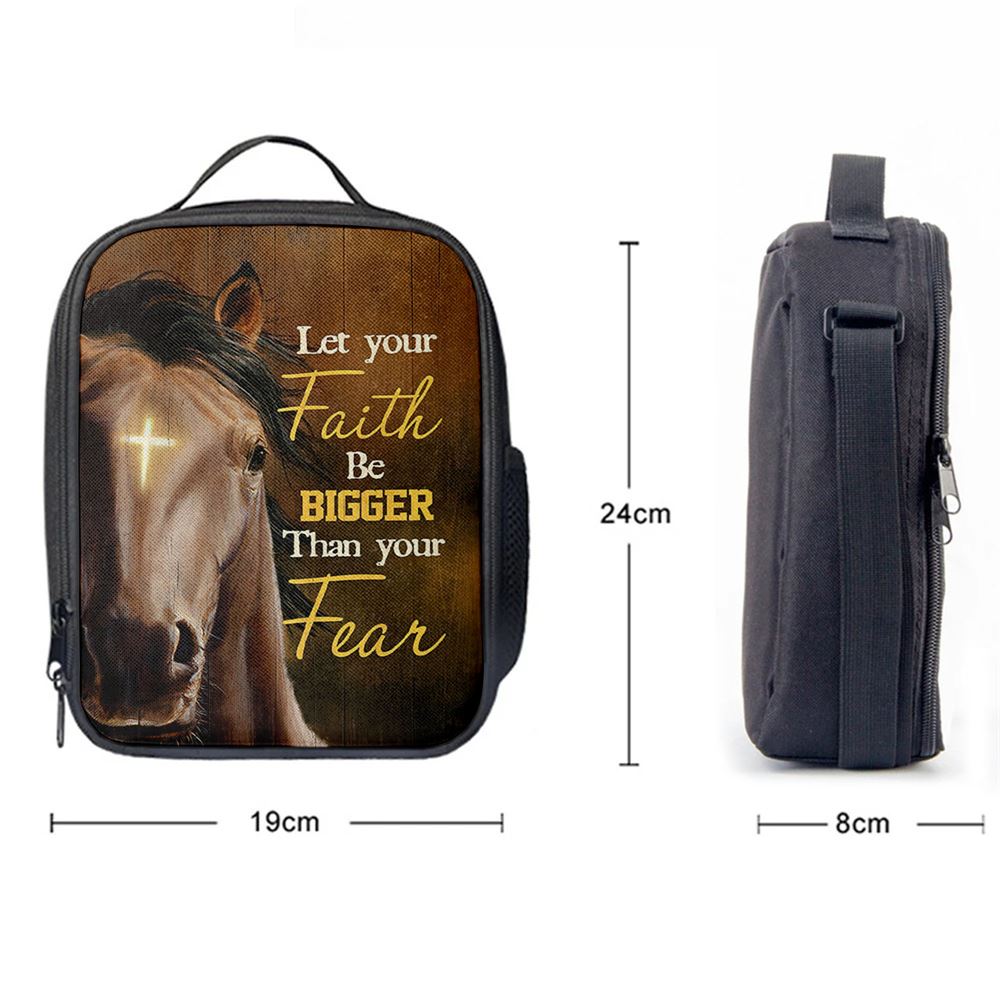 Let Your Faith Be Bigger Than Your Fear Face Of Horse Cross Lunch Bag - Lion Lunch Bag, Christian Lunch Box For School, Picnic