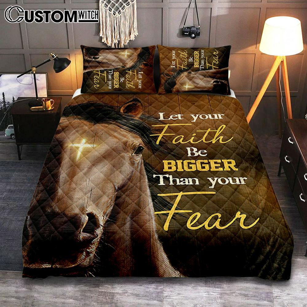 Let Your Faith Be Bigger Than Your Fear Face Of Horse Cross Quilt Bedding Set - Lion Quilt Bedding Set Print - Christian Bedroom - Religious Home Decor