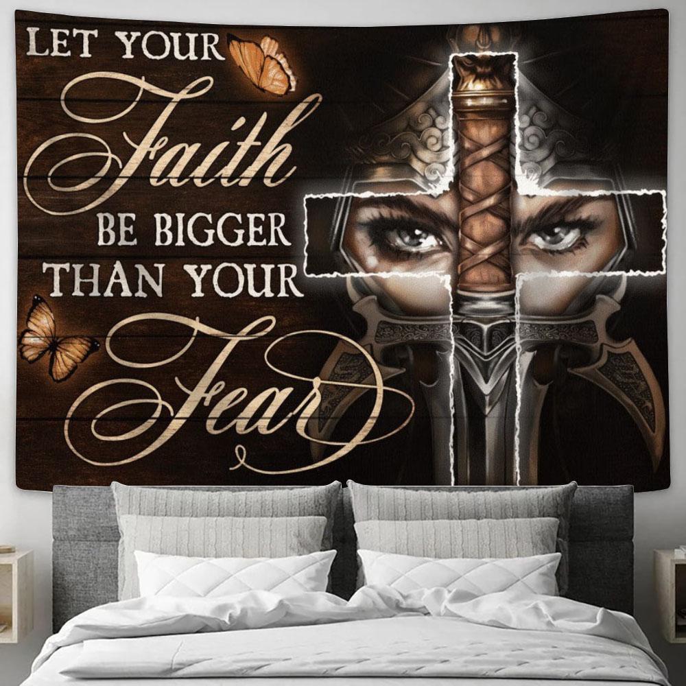 Let Your Faith Be Bigger Than Your Fear Female Warrior Tapestry, Tapestries for Living Room Bedroom