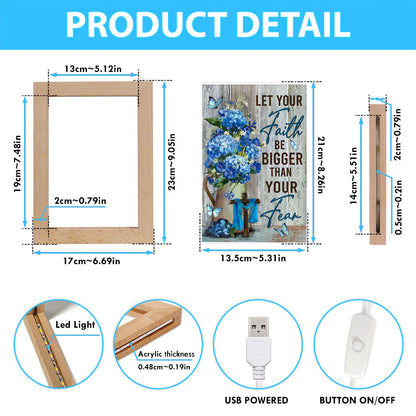 Let Your Faith Be Bigger Than Your Fear Flower Blue Butterfly Frame Lamp - Lion Frame Lamp Print - Christian Art - Religious Home Decor