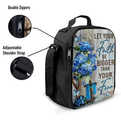 Let Your Faith Be Bigger Than Your Fear Flower Blue Butterfly Lunch Bag - Lion Lunch Bag, Christian Lunch Box For School, Picnic