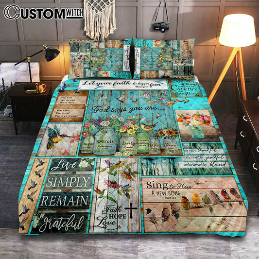 Let Your Faith Be Bigger Than Your Fear Humming Bird Quilt Bedding Set Bedroom - Christian Cover Twin Bedding Quilt Bedding Set - Religious Quilt Bedding Set Prints