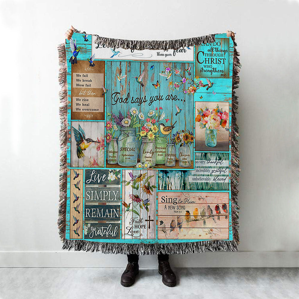 Let Your Faith Be Bigger Than Your Fear Humming Bird Woven Throw Blanket - Christian Wall Woven Blanket - Religious Woven Blanket Prints
