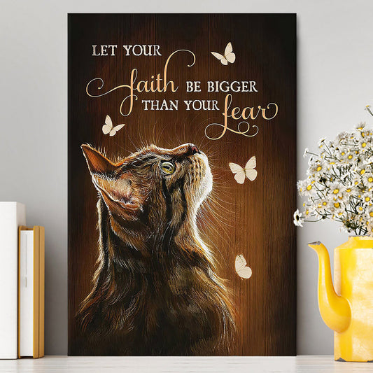 Let Your Faith Tabby Cat White Butterfly Canvas Art - Christian Wall Art Decor - Gift For Cat Lover