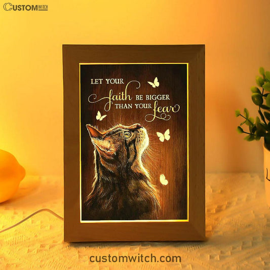 Let Your Faith Tabby Cat White Butterfly Frame Lamp Art - Christian Art Decor - Gift For Cat Lover