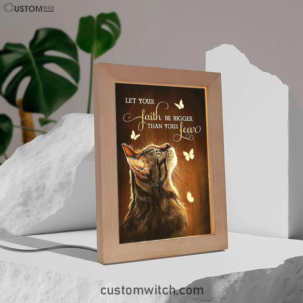 Let Your Faith Tabby Cat White Butterfly Frame Lamp Art - Christian Art Decor - Gift For Cat Lover