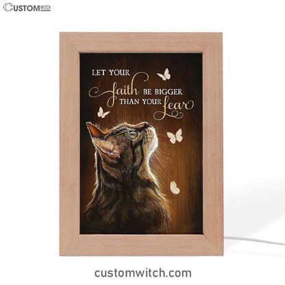 Let Your Faith Tabby Cat White Butterfly Frame Lamp Art - Christian Art Decor - Gift For Cat Lover
