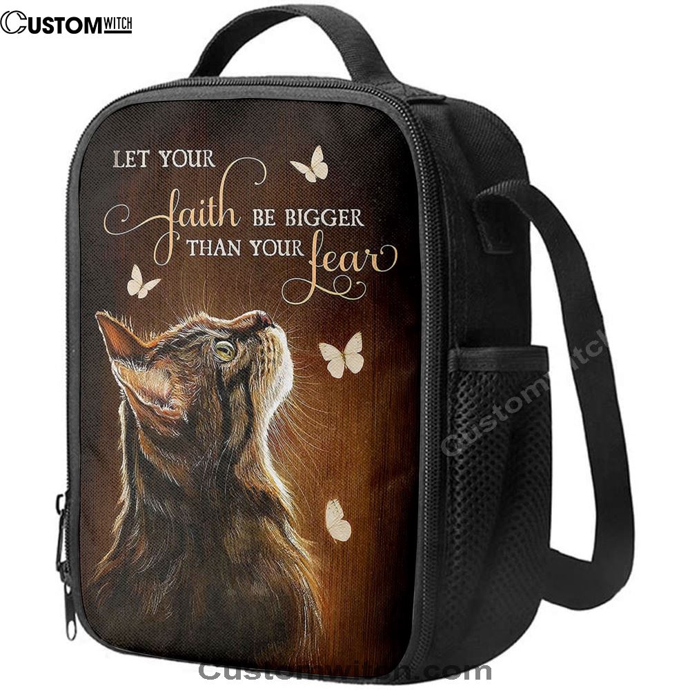 Let Your Faith Tabby Cat White Butterfly Lunch Bag Decor - Gift For Cat Lover, Christian Lunch Box For School, Picnic