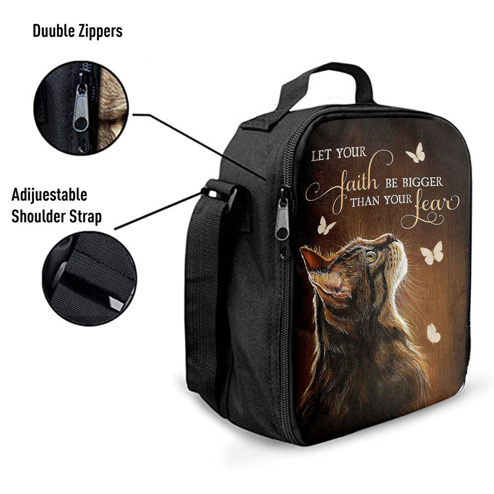 Let Your Faith Tabby Cat White Butterfly Lunch Bag Decor - Gift For Cat Lover, Christian Lunch Box For School, Picnic
