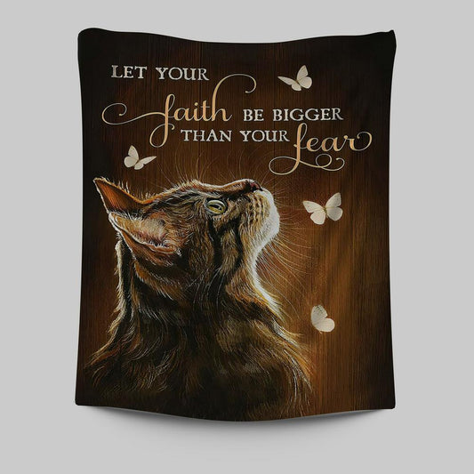 Let Your Faith Tabby Cat White Butterfly Tapestry Art - Christian Wall Art Decor - Gift For Cat Lover