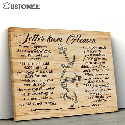Letter From Heaven When Tomorrow Starts Without Me I Know How Much You Love Canvas Wall Art - Bible Verse Wall Art