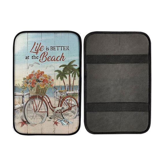 Life Is Better At The Beach Flower Basket Beach Cruiser Car Armrest Pad, Religious Car Interior Accessories