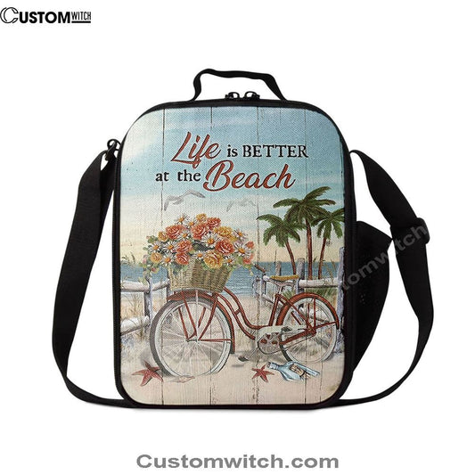 Life Is Better At The Beach Flower Basket Beach Cruiser Lunch Bag, Christian Lunch Box For School, Picnic