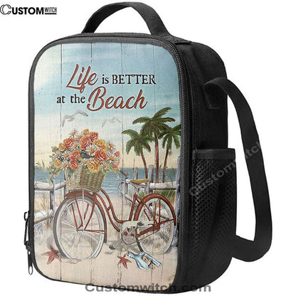 Life Is Better At The Beach Flower Basket Beach Cruiser Lunch Bag, Christian Lunch Box For School, Picnic