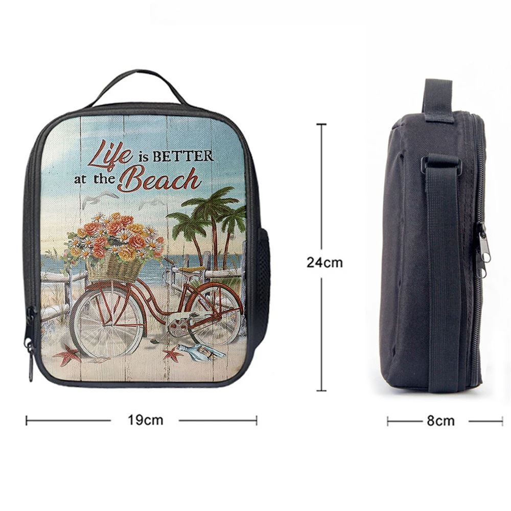 Life Is Better At The Beach Flower Basket Beach Cruiser Lunch Bag, Christian Lunch Box For School, Picnic