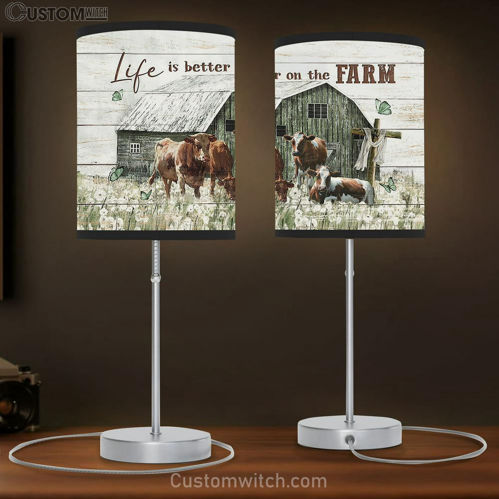 Life Is Better On The Farm Cow Dandelion Field Old Barn Table Lamb Gift - Bible Verse Table Lamb - Religious Bedroom Decor
