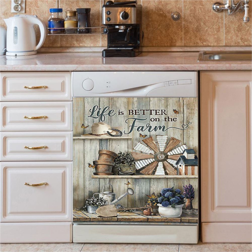 Life Is Better On The Farm Dishwasher Cover, Christian Dishwasher Wrap, Bible Verse Kitchen Decoration