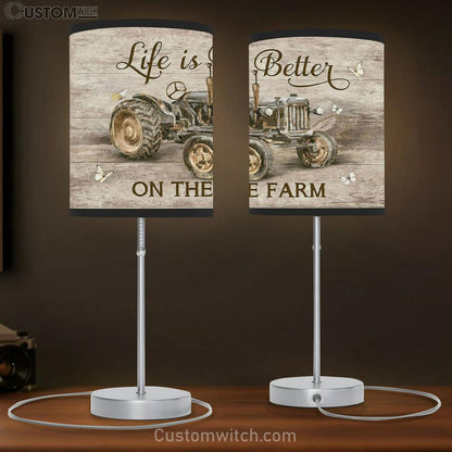 Life Is Better On The Farm Tractor White Butterfly Table Lamb Art - Bible Verse Lamb Gift - Christian Bedroom Decor