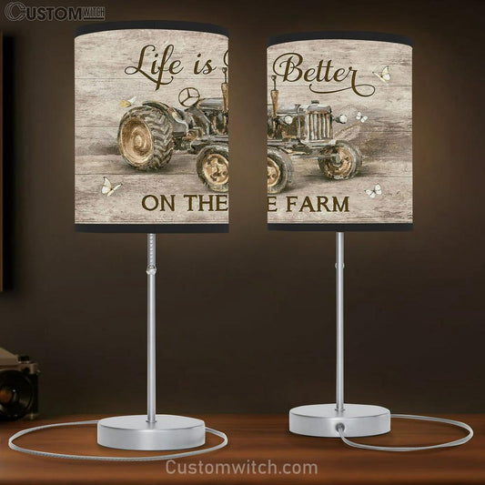 Life Is Better On The Farm Tractor White Butterfly Table Lamb Art - Bible Verse Lamb Gift - Christian Bedroom Decor