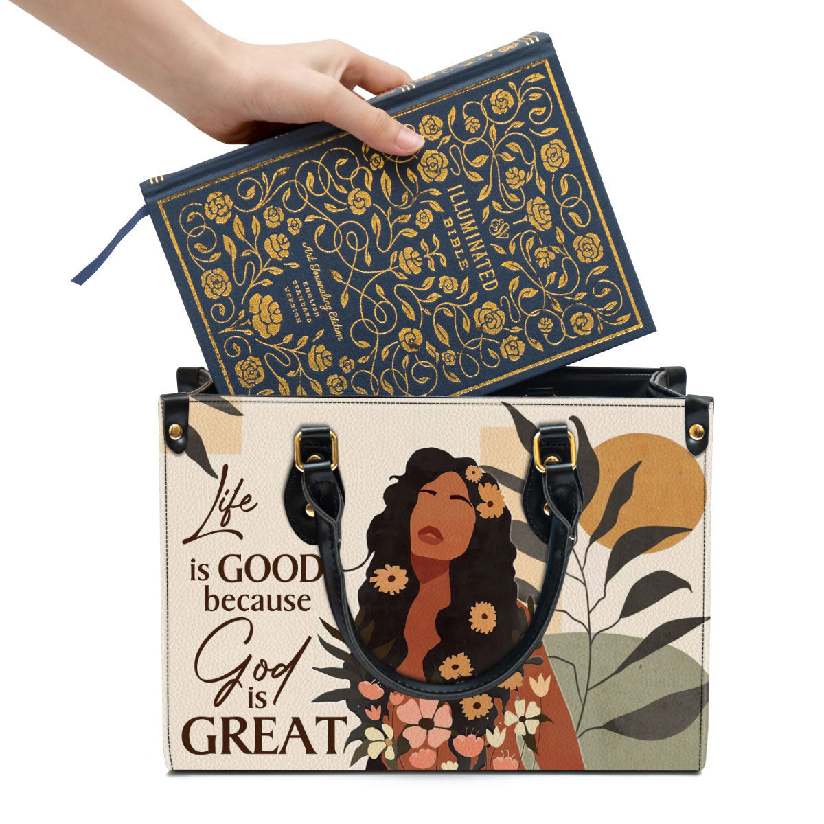 Life Is Good Because God Is Great Pretty Leather Handbag, Religious Gifts For Women, Women Pu Leather Bag