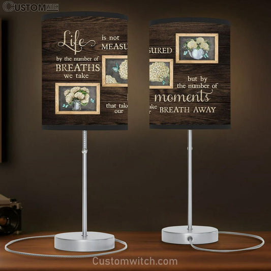 Life Is Not Measured White Hydrangea Table Lamb Art - Bible Verse Lamb Gift - Christian Bedroom Decor