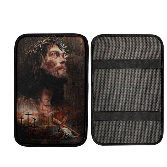 Life Of Jesus, Jesus On The Cross, Crown Of Thorn Car Center Console Cover, Car Armrest Pad, Christian Gift, Armrest Box Mat