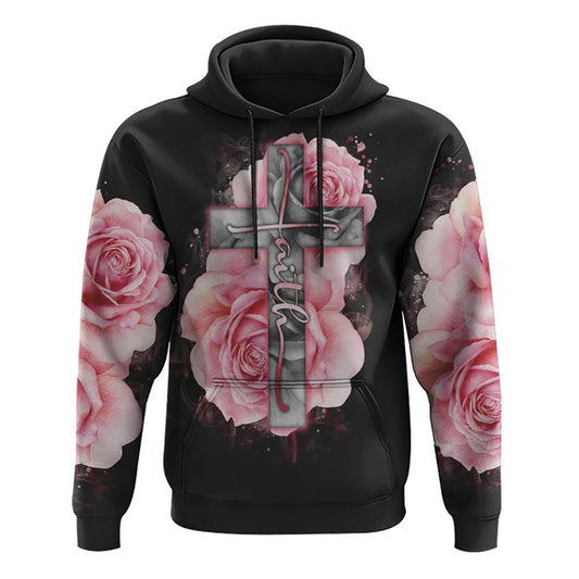 Light Pink Cross Roses Smoke All Over Print 3D Hoodie, Christian Hoodie, Christian Sweatshirt, Bible Verse Shirt