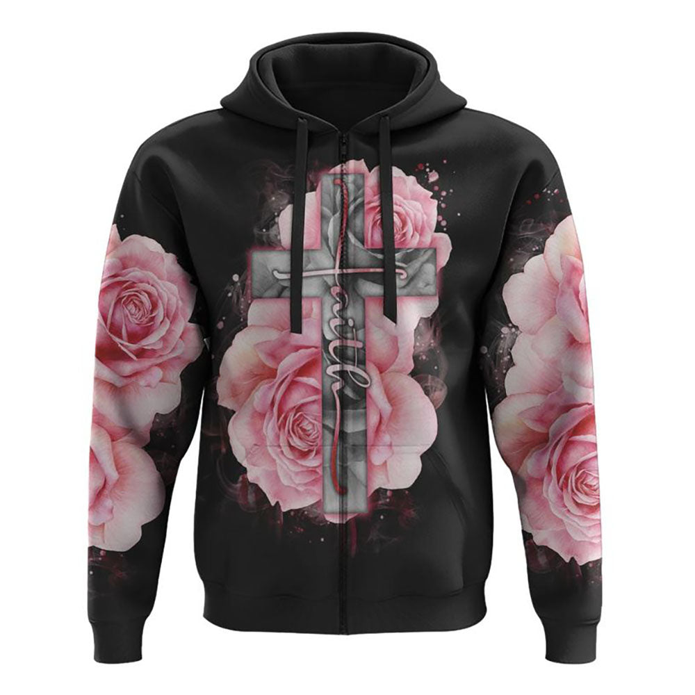 Light Pink Cross Roses Smoke All Over Print 3D Hoodie, Christian Hoodie, Christian Sweatshirt, Bible Verse Shirt