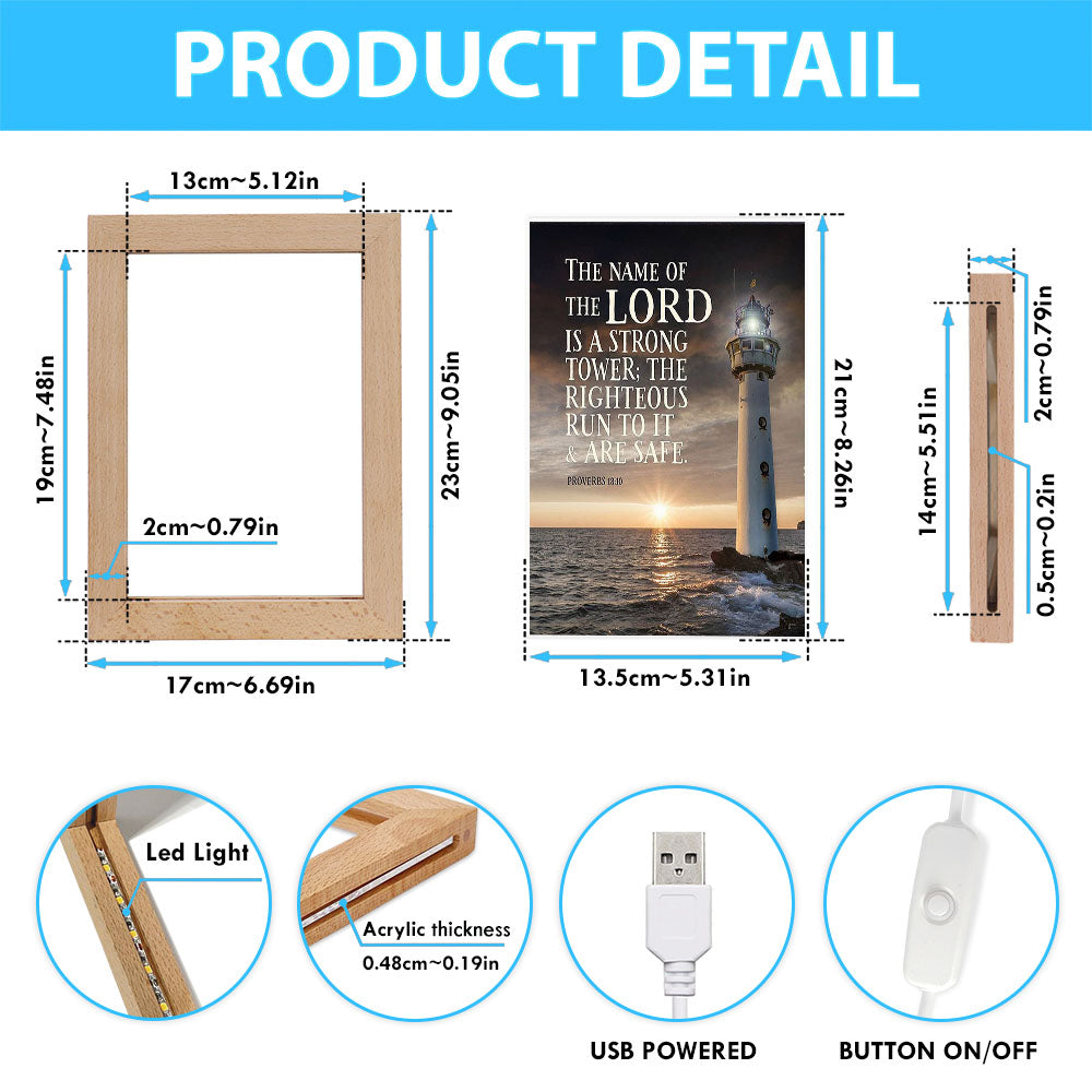 Lighthouse Art - Proverbs 18 10 - The Name Of The Lord Is A Strong Tower - Christian Night Light Decor
