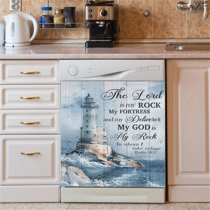 Lighthouse Dishwasher Cover, Proverbs 18 10 The Name Of The Lord Is A Strong Tower Dishwasher Wrap, Christian Kitchen Decoration