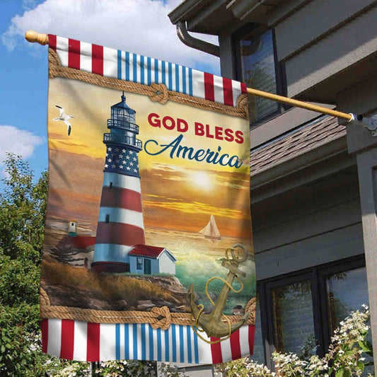 Lighthouse God Bless America Flag, Religious House Flags, Christian Flag, Scripture Flag, Garden Banner