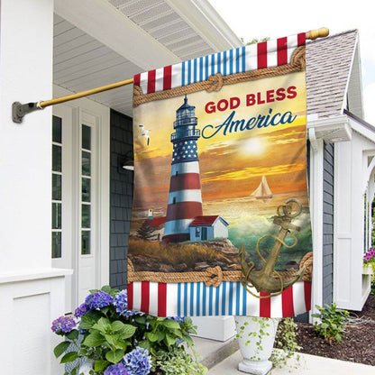 Lighthouse God Bless America Flag, Religious House Flags, Christian Flag, Scripture Flag, Garden Banner