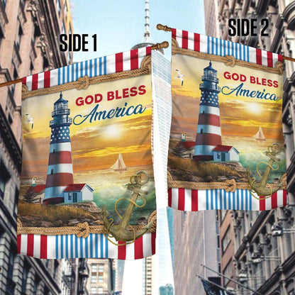 Lighthouse God Bless America Flag, Religious House Flags, Christian Flag, Scripture Flag, Garden Banner