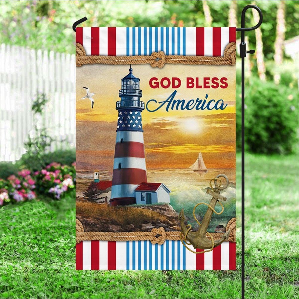 Lighthouse God Bless America Flag, Religious House Flags, Christian Flag, Scripture Flag, Garden Banner