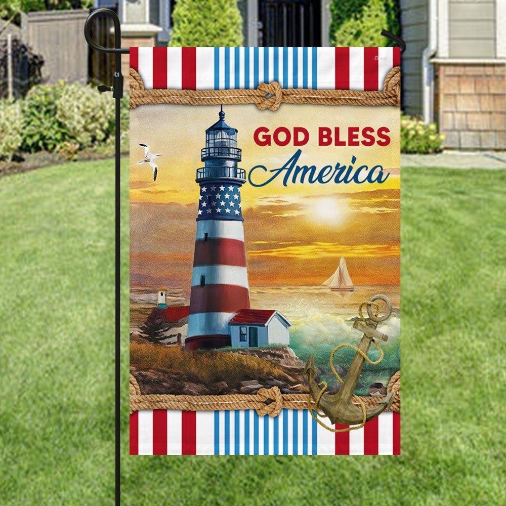 Lighthouse God Bless America Flag, Religious House Flags, Christian Flag, Scripture Flag, Garden Banner