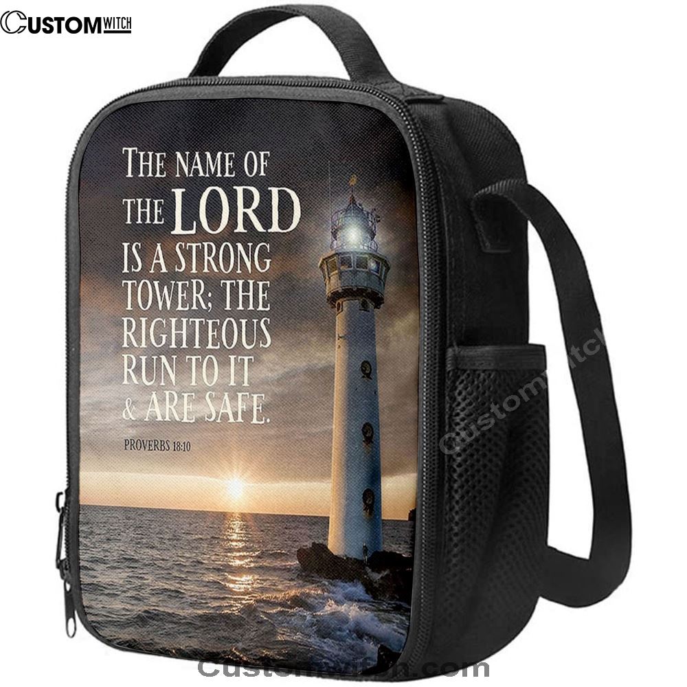 Lighthouse Lunch Bag - Proverbs 18 10 - The Name Of The Lord Is A Strong Tower, Bible Verse Lunch Bag For Men And Women