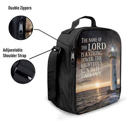 Lighthouse Lunch Bag - Proverbs 18 10 - The Name Of The Lord Is A Strong Tower, Bible Verse Lunch Bag For Men And Women