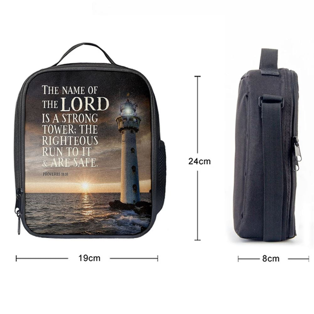 Lighthouse Lunch Bag - Proverbs 18 10 - The Name Of The Lord Is A Strong Tower, Bible Verse Lunch Bag For Men And Women