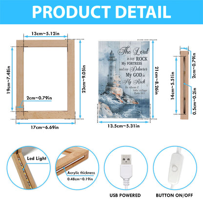 Lighthouse Storm The Lord Is My Rock In Whom I Take Refuge Frame Lamp Prints - Christian Decor - Bible Verse Wooden Lamp