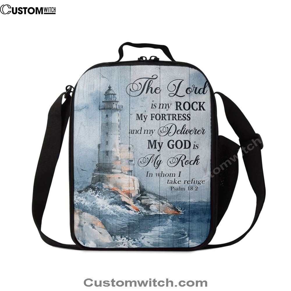 Lighthouse Storm The Lord Is My Rock In Whom I Take Refuge Lunch Bags, Bible Verse Lunch Bag For Men And Women