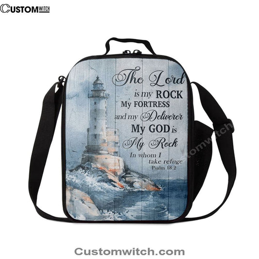 Lighthouse Storm The Lord Is My Rock In Whom I Take Refuge Lunch Bags, Bible Verse Lunch Bag For Men And Women
