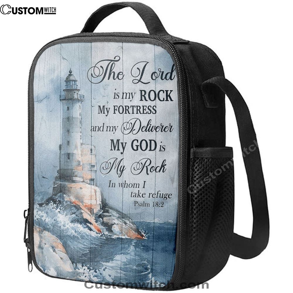 Lighthouse Storm The Lord Is My Rock In Whom I Take Refuge Lunch Bags, Bible Verse Lunch Bag For Men And Women