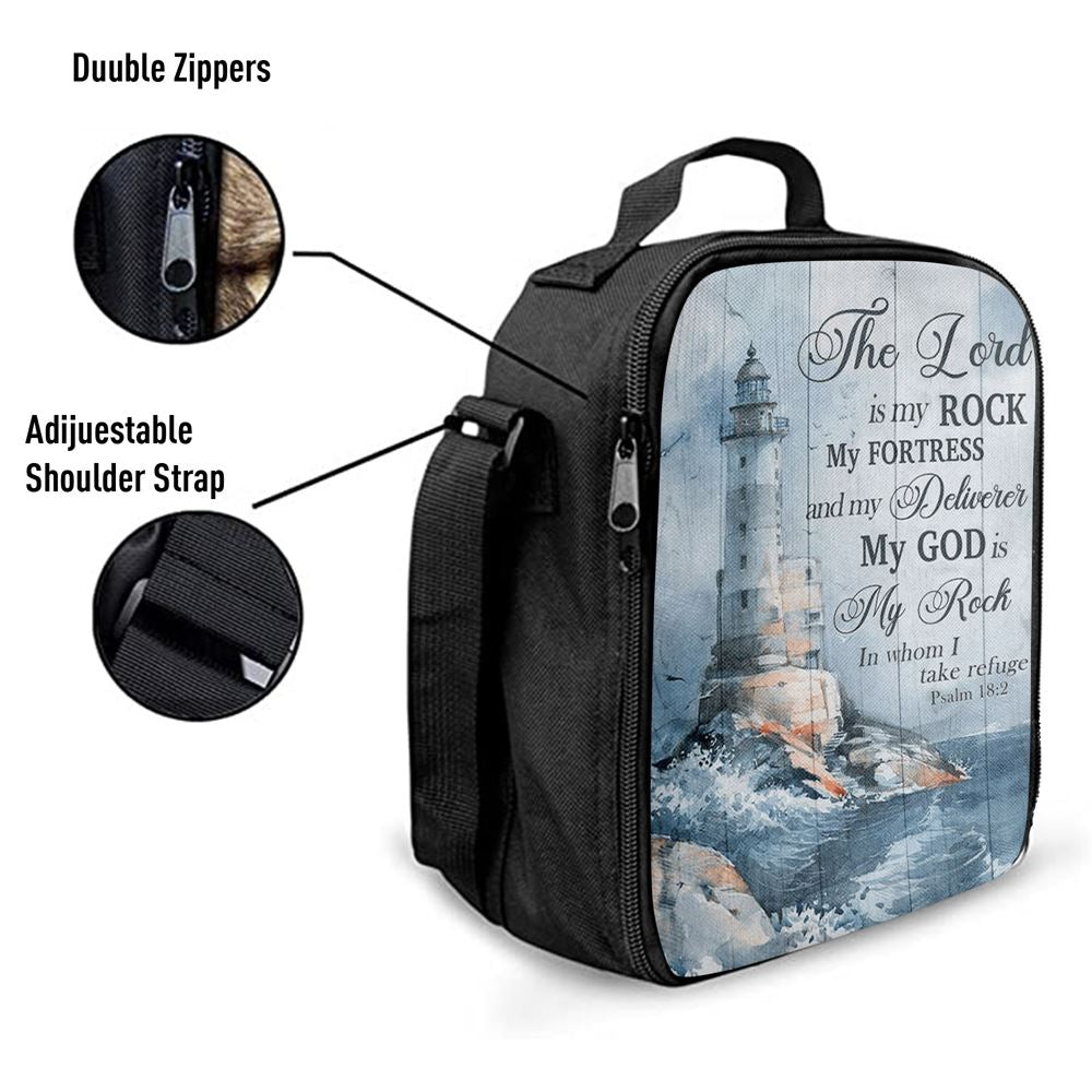 Lighthouse Storm The Lord Is My Rock In Whom I Take Refuge Lunch Bags, Bible Verse Lunch Bag For Men And Women