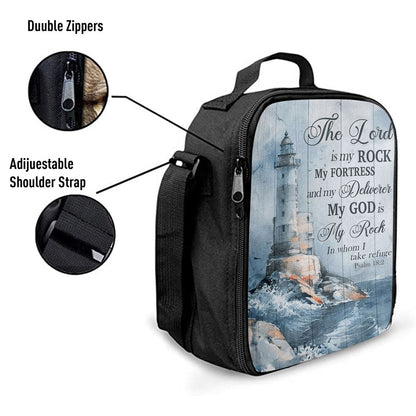 Lighthouse Storm The Lord Is My Rock In Whom I Take Refuge Lunch Bags, Bible Verse Lunch Bag For Men And Women