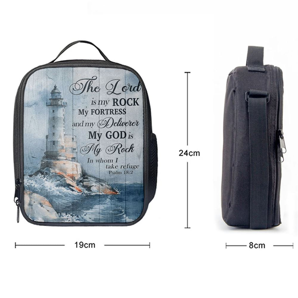 Lighthouse Storm The Lord Is My Rock In Whom I Take Refuge Lunch Bags, Bible Verse Lunch Bag For Men And Women